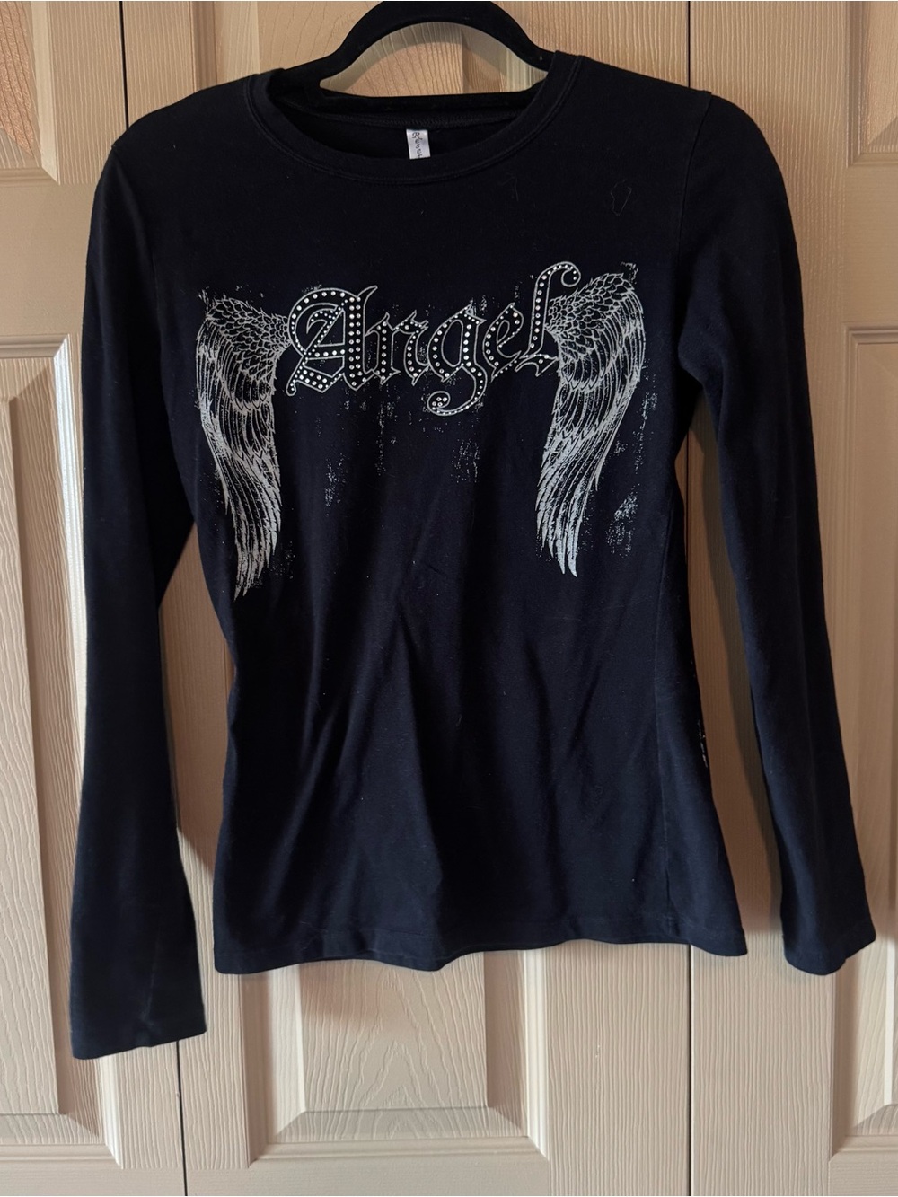 Reserved Black Long Sleeve Graphic Tee with Script Tag